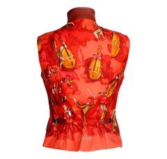 Hermes Vintage Vest Concerto Scarf Print Rear Lambskin Zipper Front 40 / 6