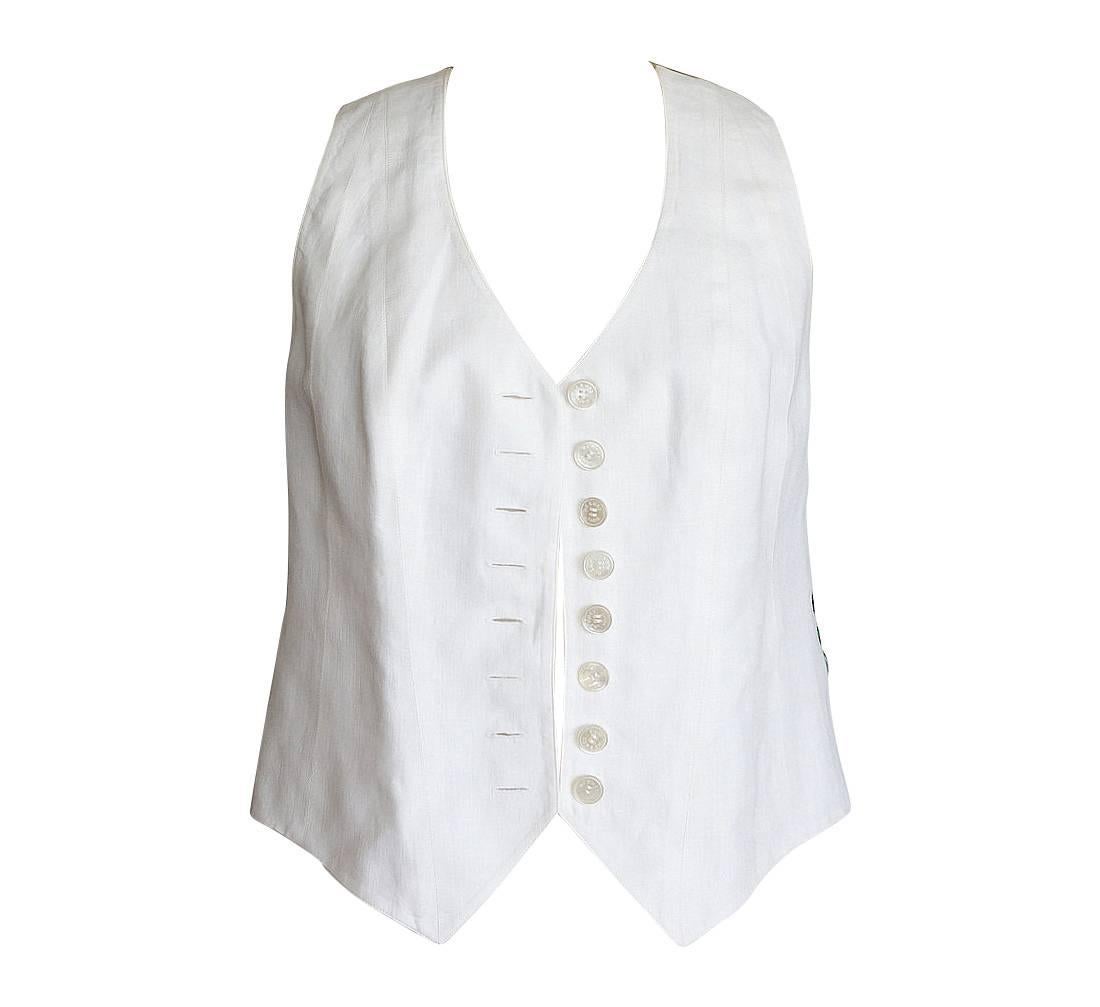 Hermes Vintage White Linen Front Scarf Print Back Vest 38 / 6 4