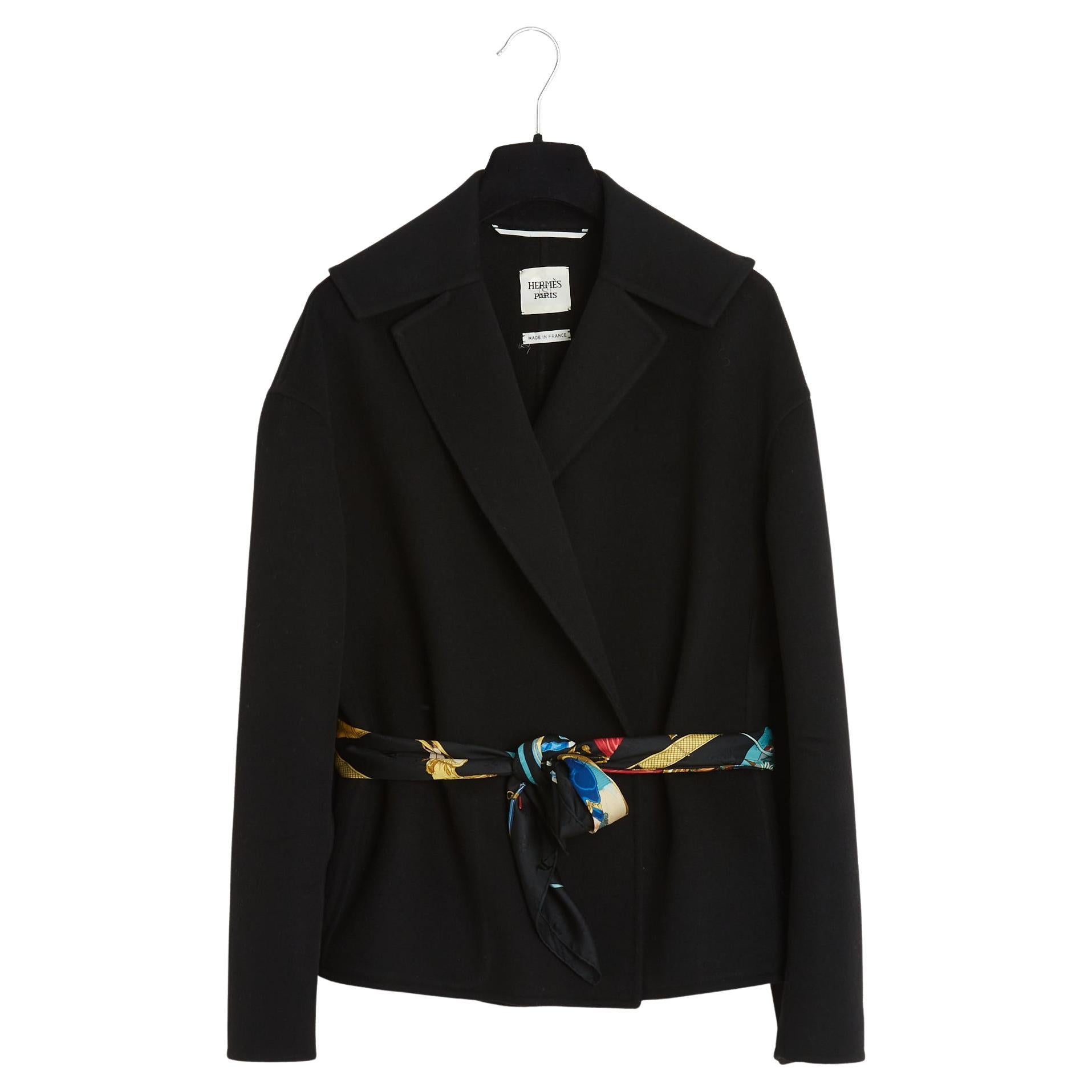 Hermès Veste et Carre FR40 Black Cashmere Jacket and scarf UK12 US10  Hermes For Sale
