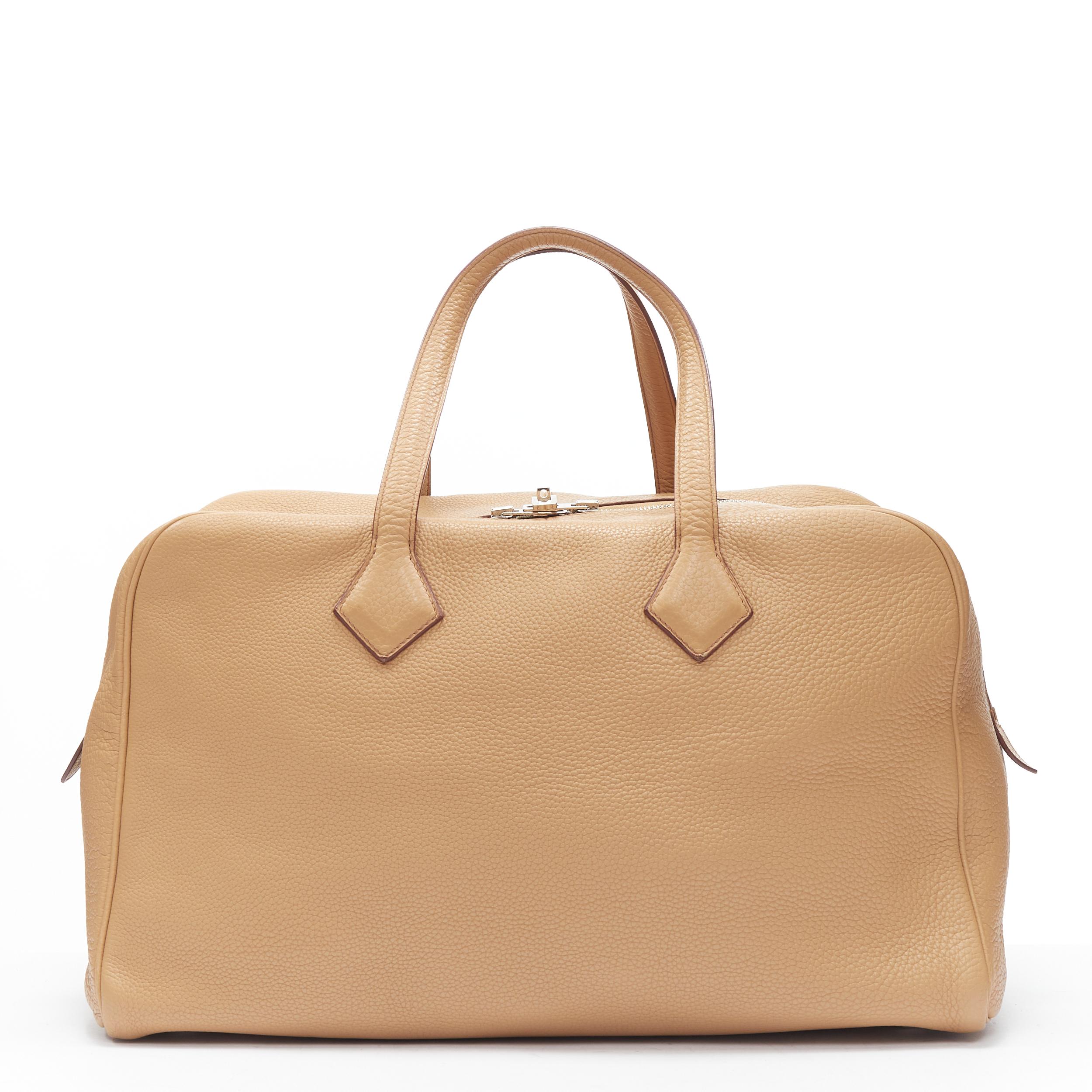 Brown HERMES VIctoria 40 tan brown calf leather top handle travel satchel bag