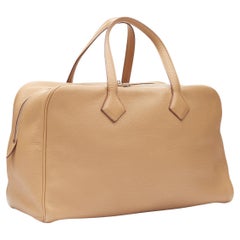 HERMES Clemence Victoria II 43 palladium beige leather travel satchel bag