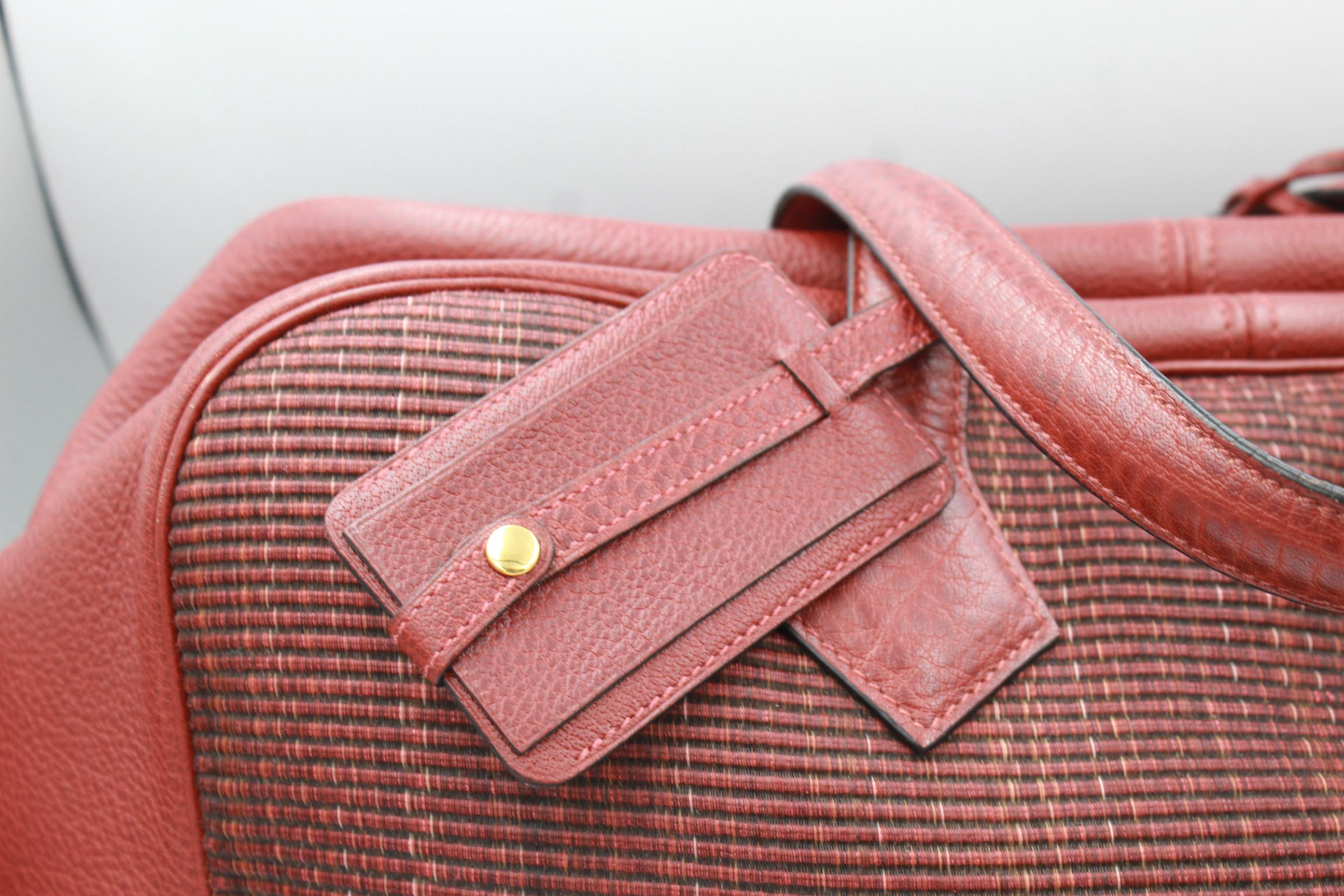 Hermes Victoria 45 Travel Handbag in Crinoline and Buffalo Leather For Sale 2