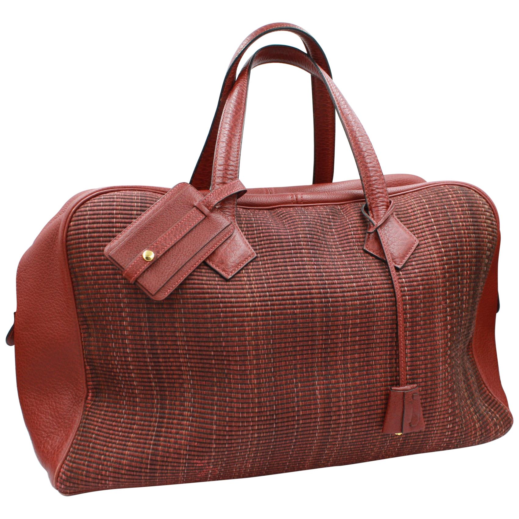Hermes Victoria 45 Travel Handbag in Crinoline and Buffalo Leather For Sale