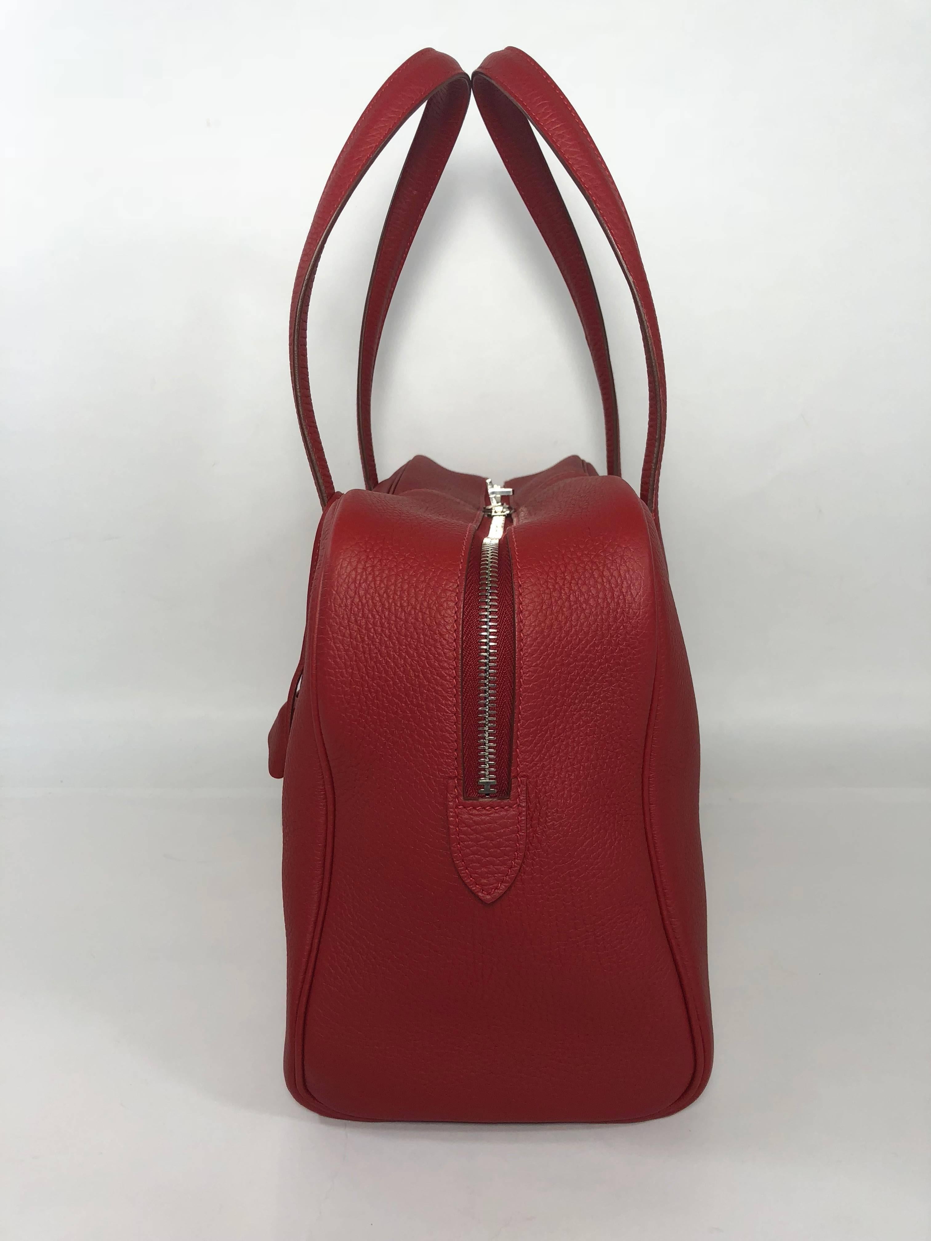 Brown Hermes Victoria Clemence Red Leather Handbag with Palladium Hardware 