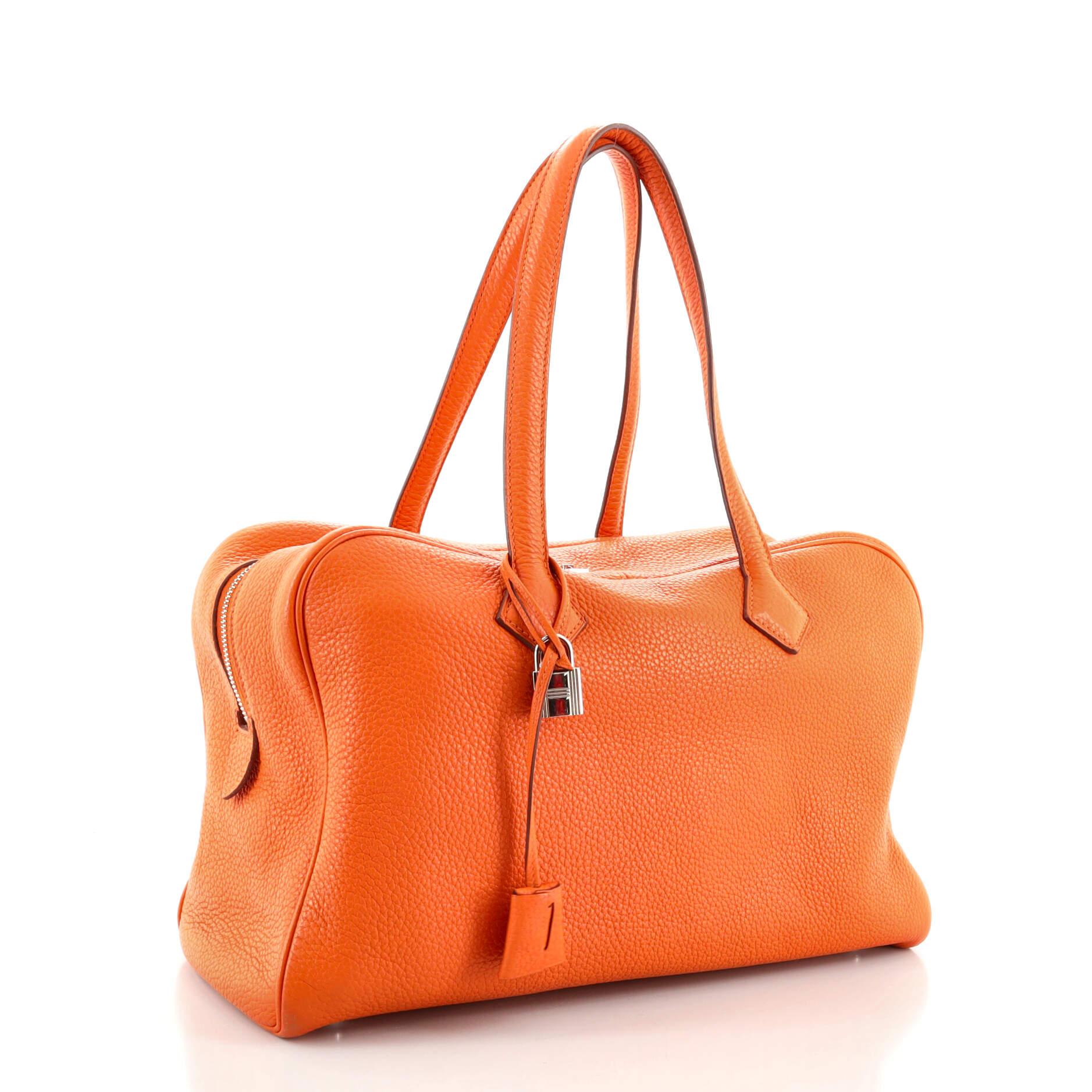 Orange Hermes Victoria II Bag Clemence 35