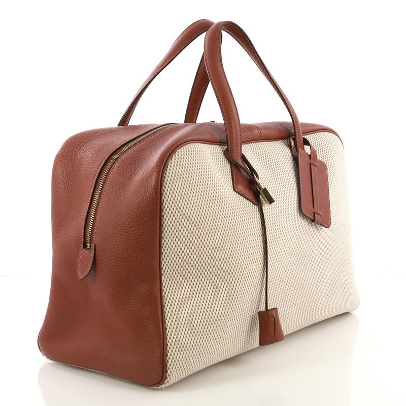 Beige Hermes Victoria II Handbag Toile 43