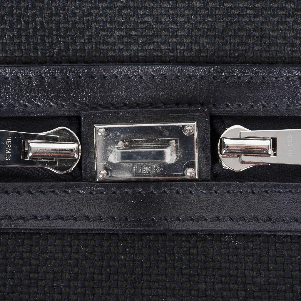 Women's Hermes Victoria ll Fourre-Tout 43 Travel Bag Black Toile Palladium Hardware New