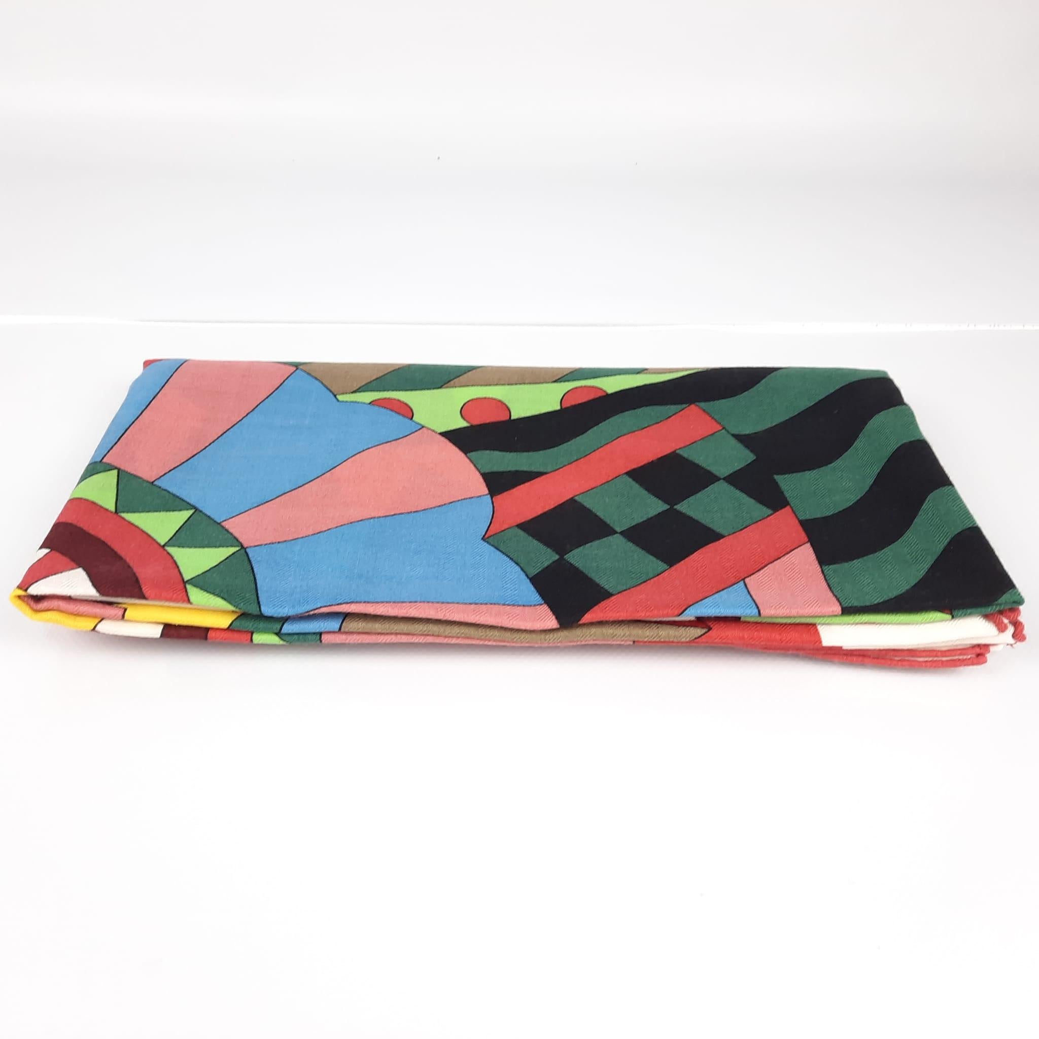 Women's or Men's Hermes Vieux Rose / Vert / Jaune Cheval de Fete shawl 140