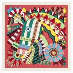 Hermes Vieux Rose / Vert / Jaune Cheval de Fete shawl 140