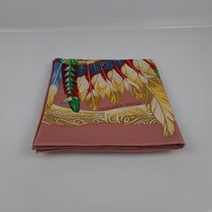 Hermes Vieux Rose / Vert / Jaune Danse Pacifique scarf 90