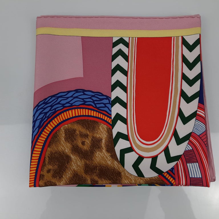 Hermès Scarf Au Bloc Liste Vernie Bleu Rose Vert 90 main image 1