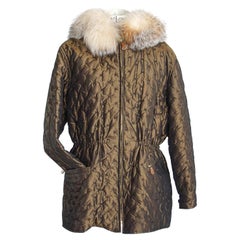 Hermes Viintage Jacket Iridescent Quilted Parka Lush Fox Hoodie Trim 6