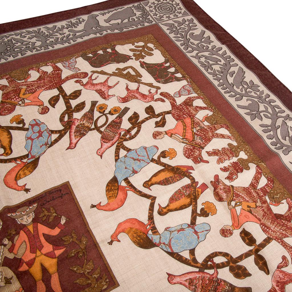 Brown Hermes Vinatge Shawl / Scarf Early America Cashmere and Silk 