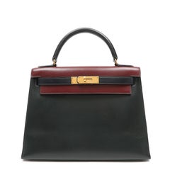 Hermès Vintag Box Tri-Color Kelly Sellier 32cm Handbag Calfskin Leather w GH