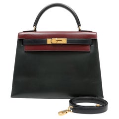 Hermès Vintag Box Tri-Color Kelly Sellier 32cm Handbag Calfskin Leather w GH