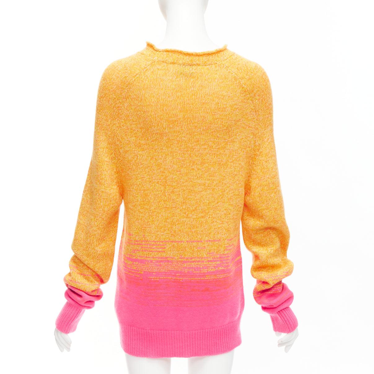 HERMES Vintage 100% cashmere orange pink degrade loose neck sweater M For Sale 1