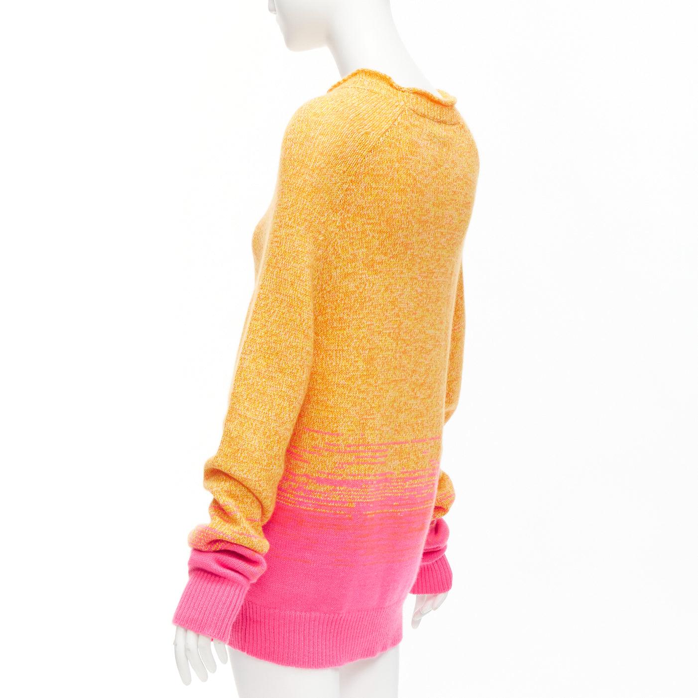HERMES Vintage 100% cashmere orange pink degrade loose neck sweater M For Sale 1