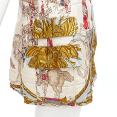 HERMÈS gilet vintage 100 % soie Marine et cavalerie rembourré FR38 M