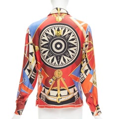 HERMES Vintage 100% silk Sextan red compass print shirt FR36 S