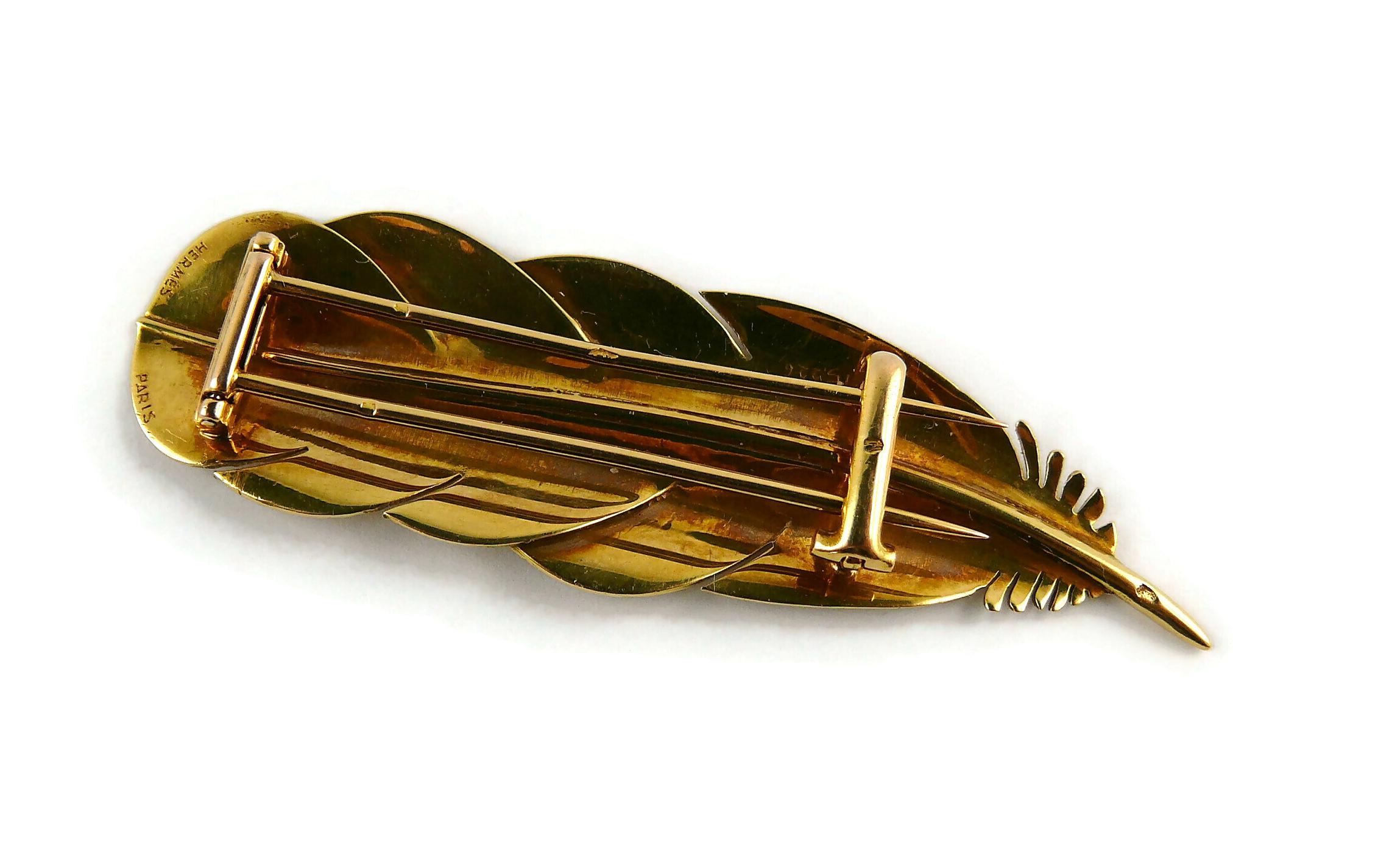 Hermes Vintage 18 Karat Gold Feather Brooch 2