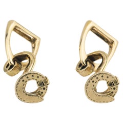Boutons de manchette Hermes Vintage en or jaune 18K avec étui