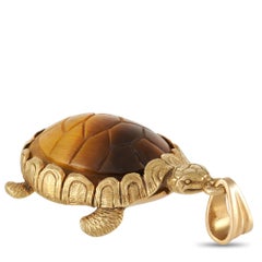 Hermès Vintage Or Jaune 18k Pendentif Tortue Oeil de Tigre