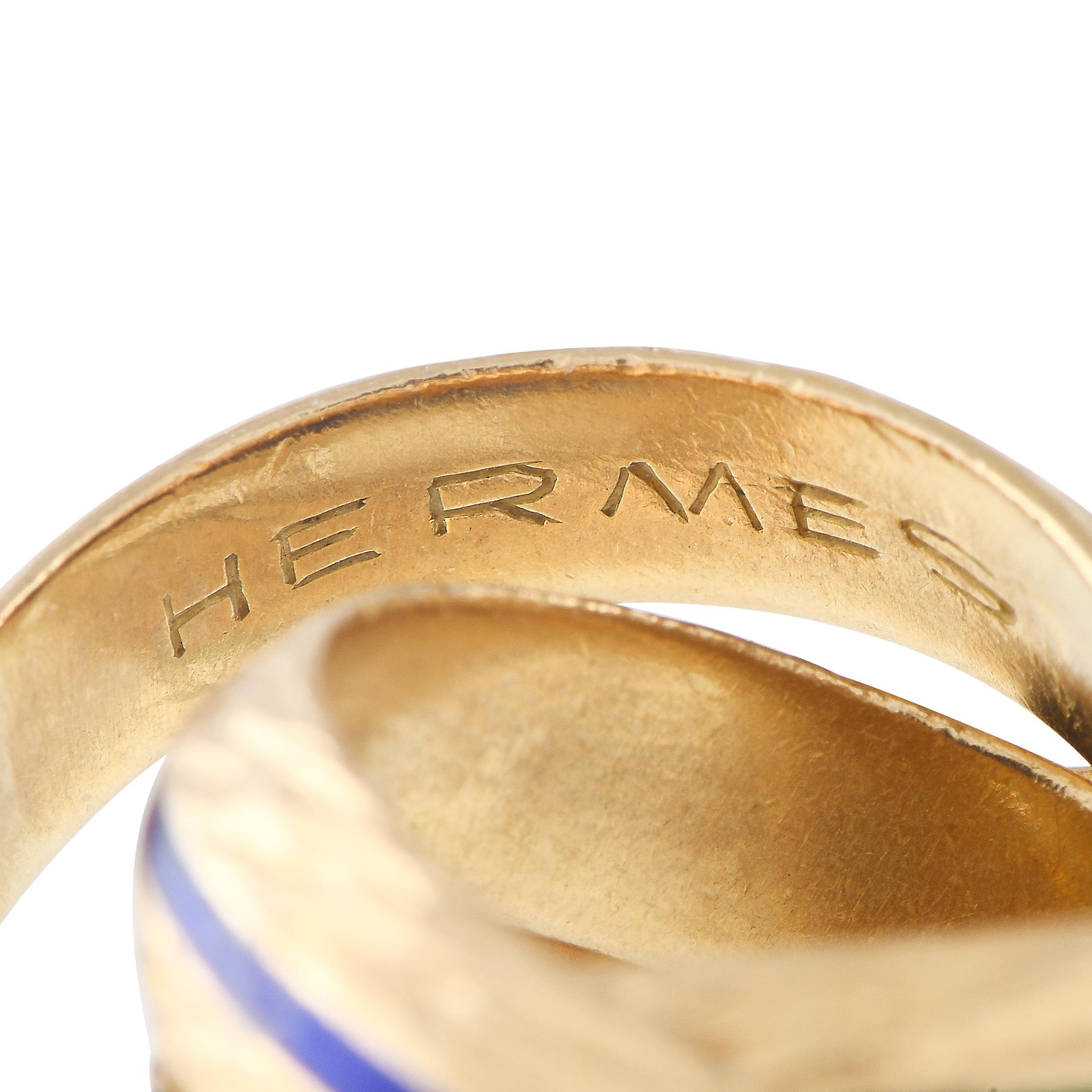Hermes Vintage 18K Yellow Gold Trinity Enamel Band Ring In Excellent Condition For Sale In Southampton, PA