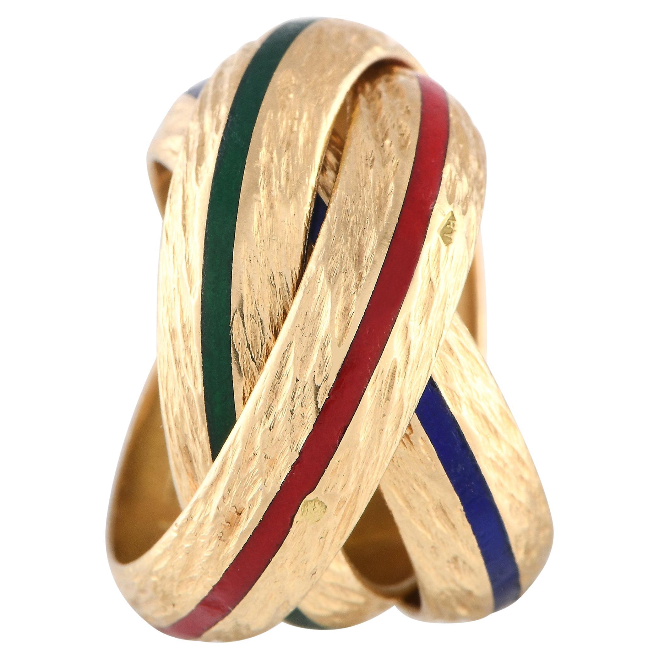 Hermes Vintage 18K Yellow Gold Trinity Enamel Band Ring For Sale