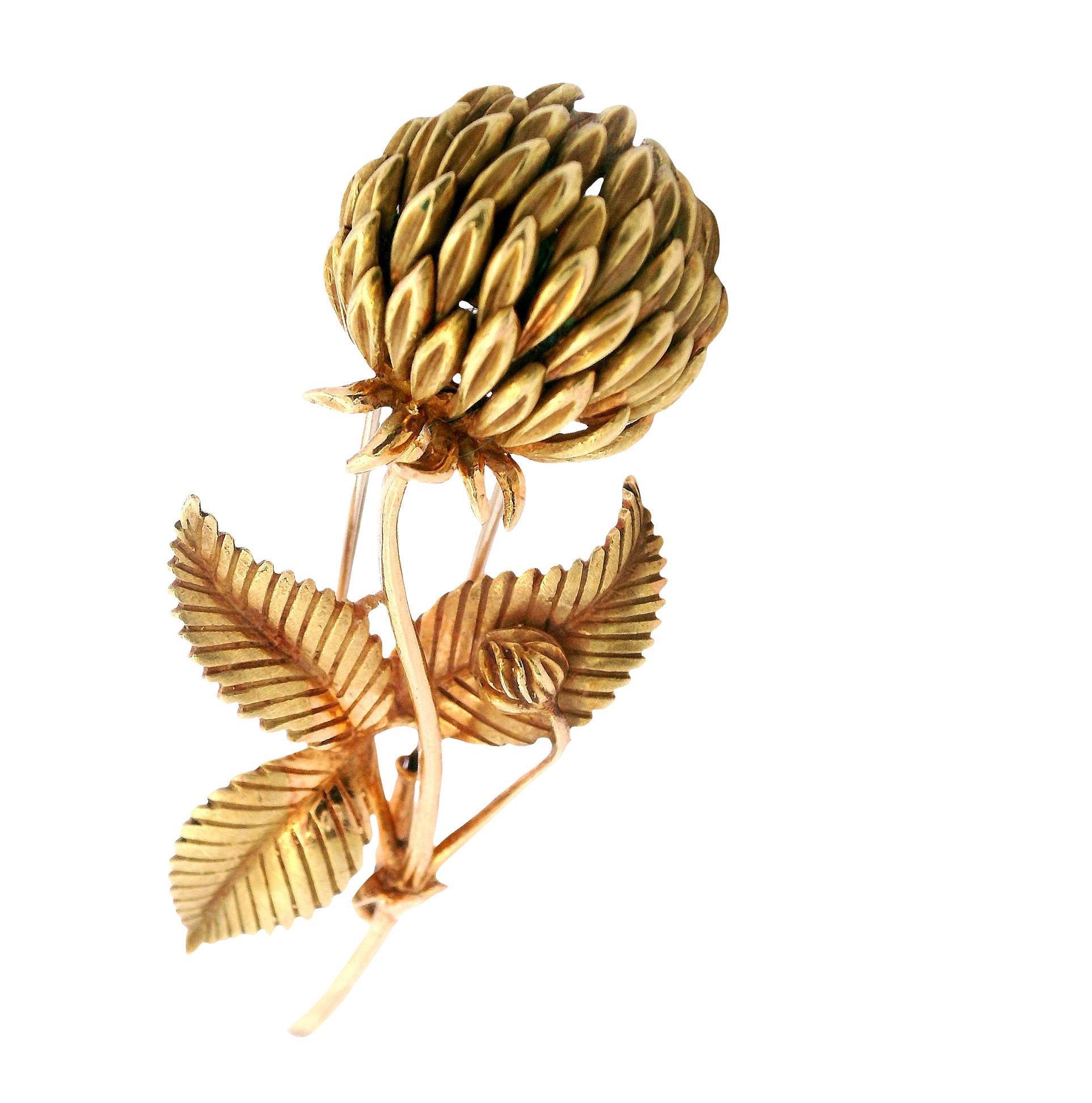 HERMES Vintage 18kt yellow Gold Flower Brooch with serial numbers en vente 6
