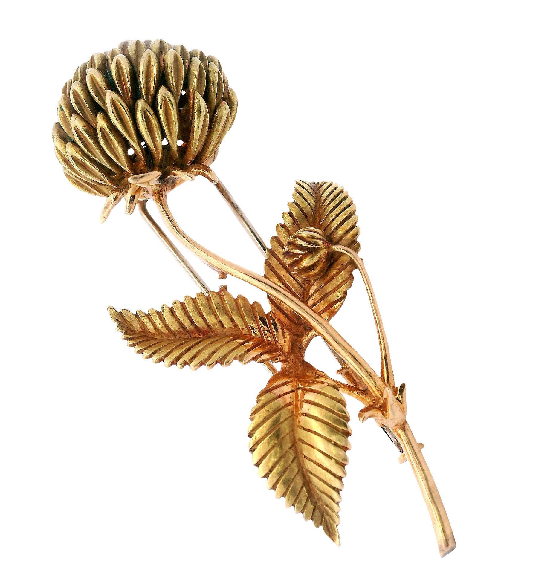 HERMES Vintage 18kt yellow Gold Flower Brooch with serial numbers Bon état - En vente à Aventura, FL