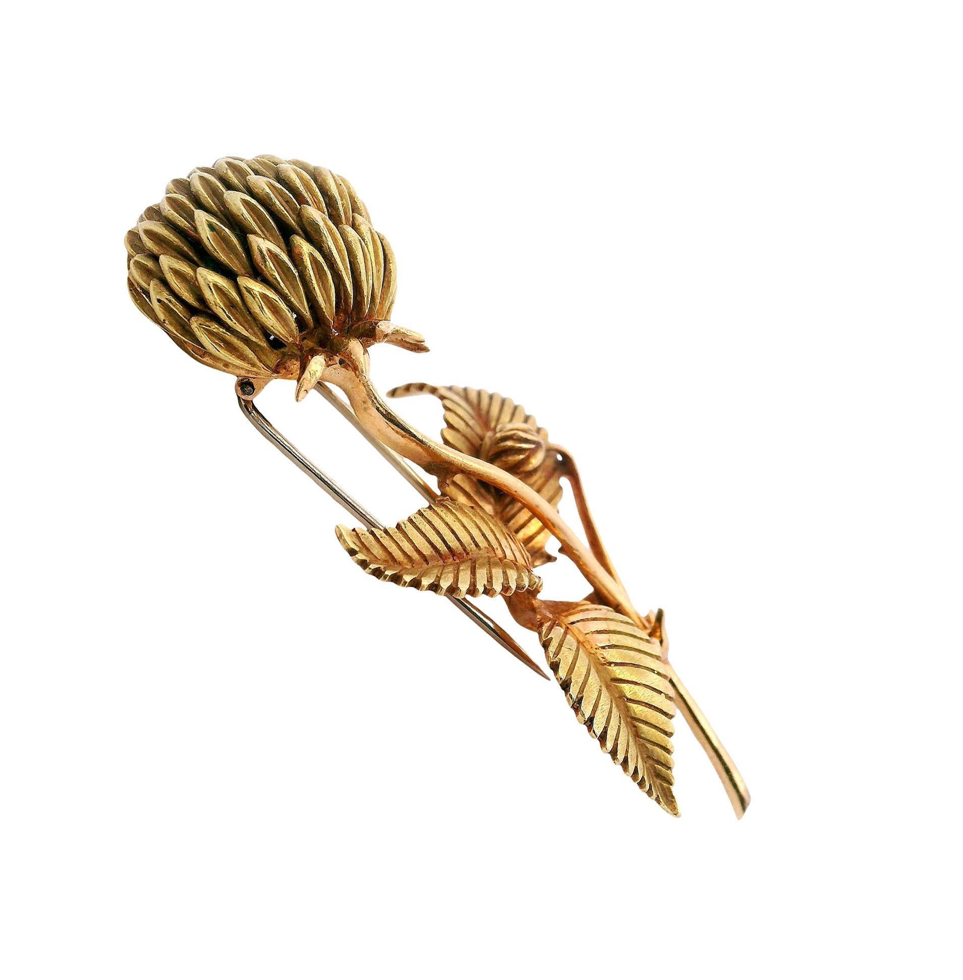 HERMES Vintage 18kt yellow Gold Flower Brooch with serial numbers Unisexe en vente