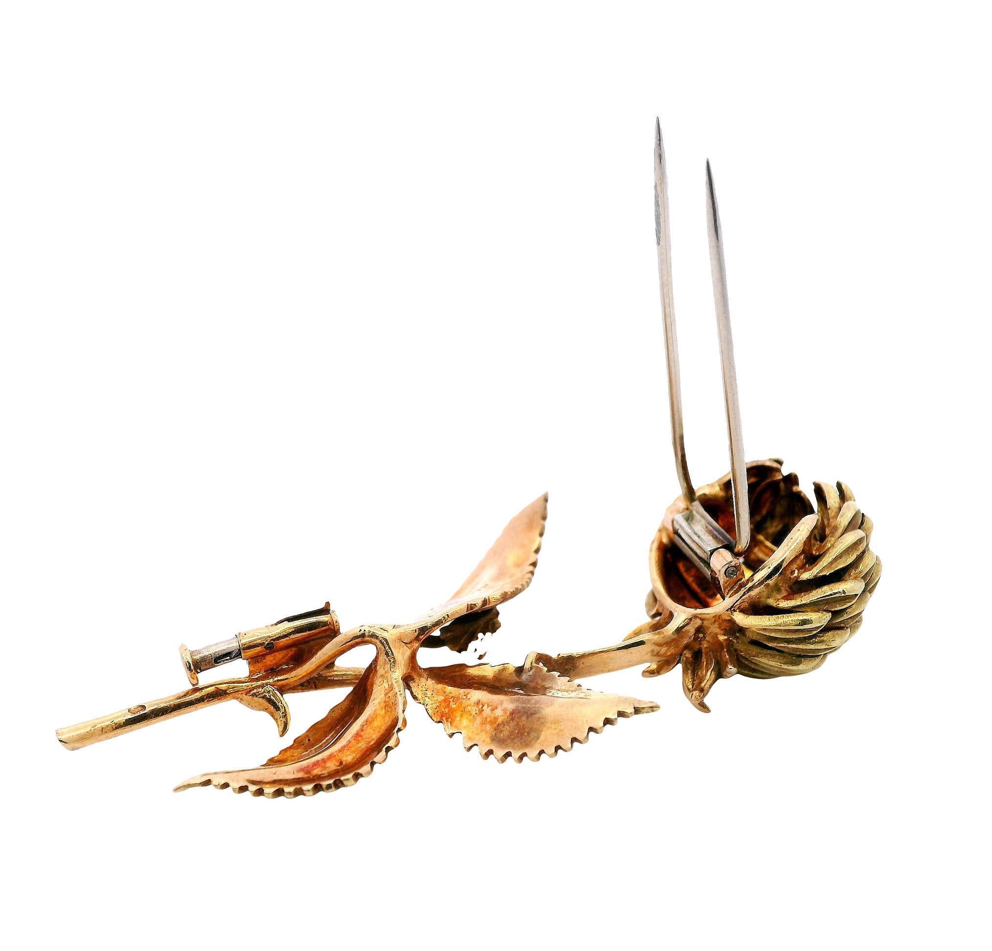 HERMES Vintage 18kt yellow Gold Flower Brooch with serial numbers en vente 2