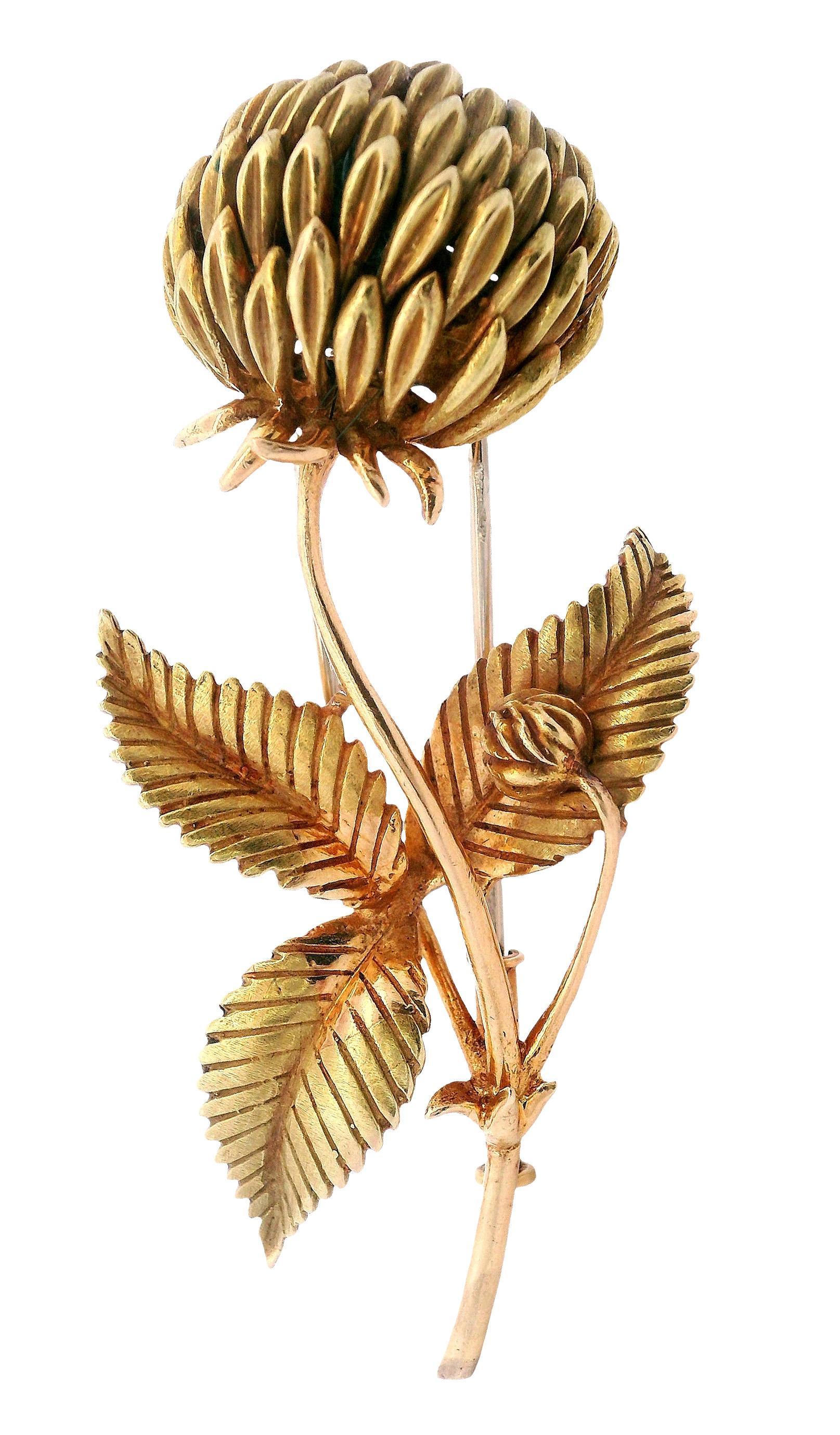 HERMES Vintage 18kt yellow Gold Flower Brooch with serial numbers en vente 4