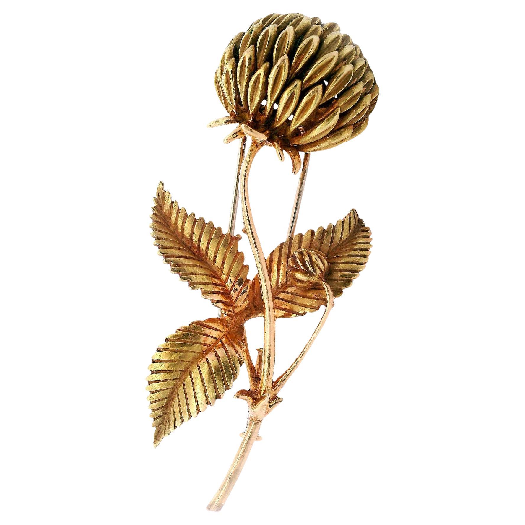 HERMES Vintage 18kt yellow Gold Flower Brooch with serial numbers en vente