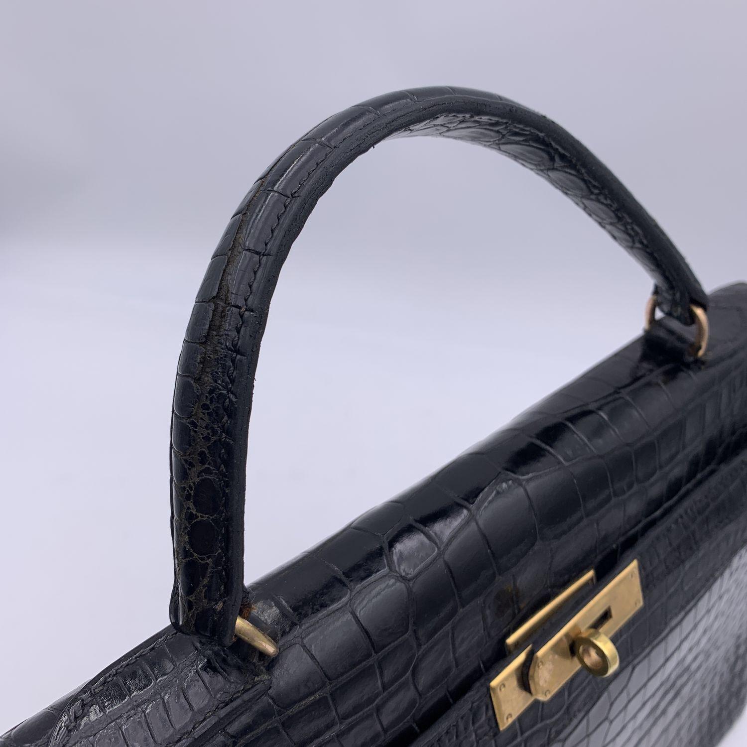 Hermes Vintage 1940s Black Crocodile Leather Kelly 32 Bag with Cites 6