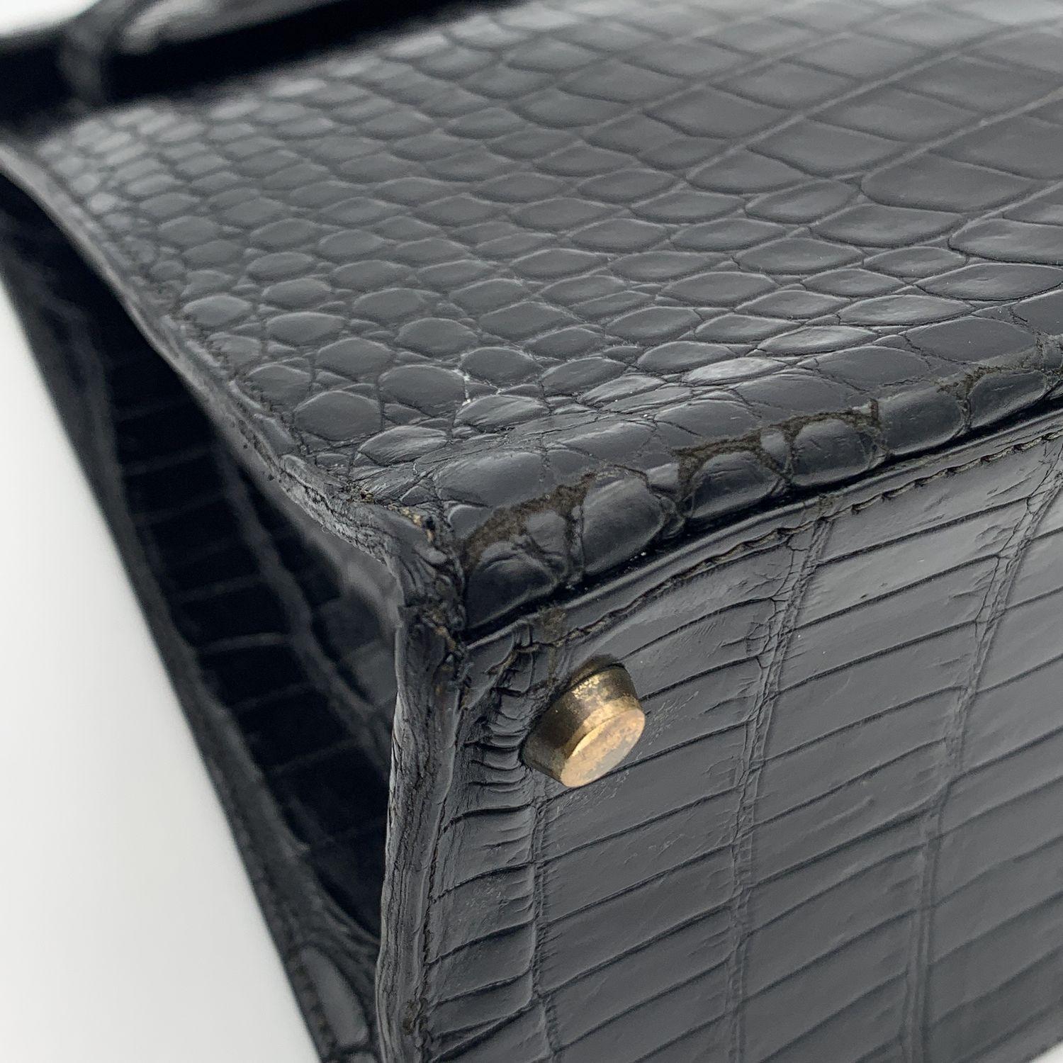 Hermes Vintage 1940s Black Crocodile Leather Kelly 32 Bag with Cites 7