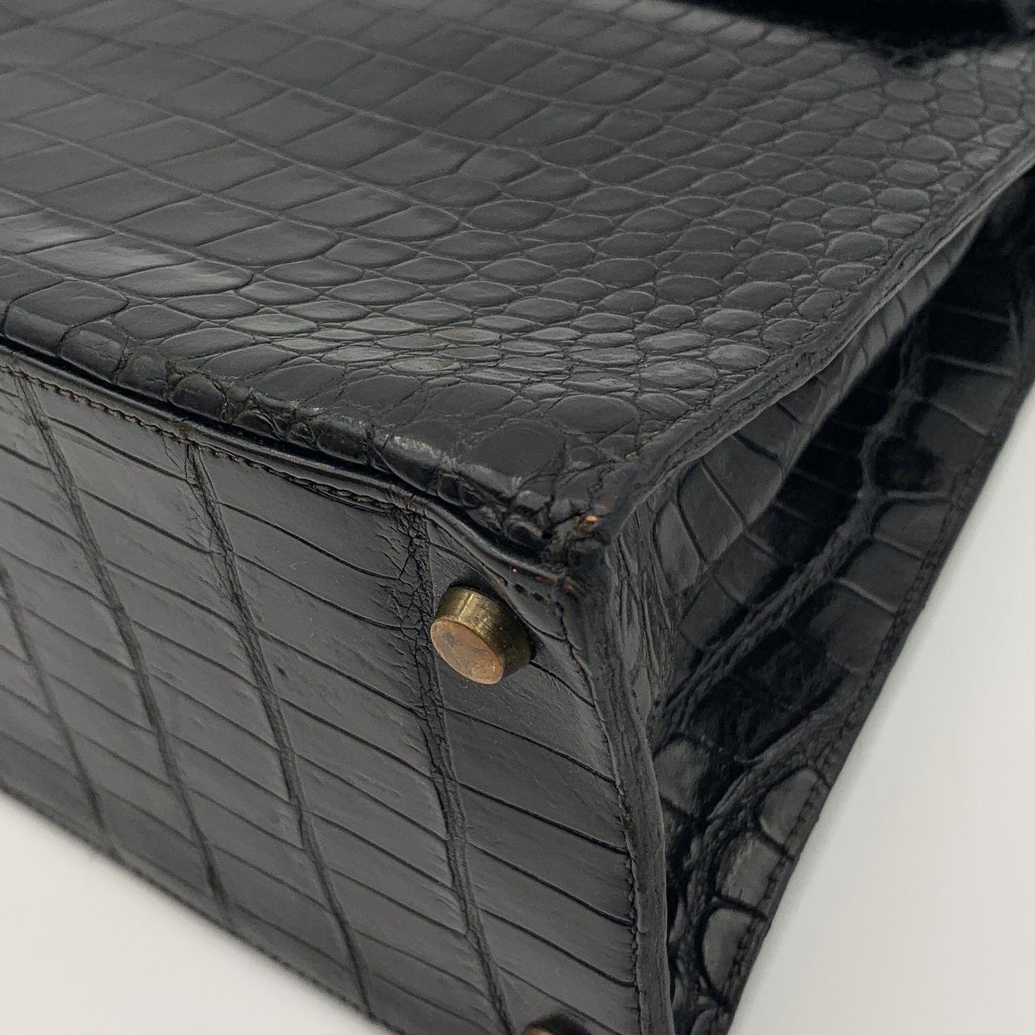 Hermes Vintage 1940s Black Crocodile Leather Kelly 32 Bag with Cites 8