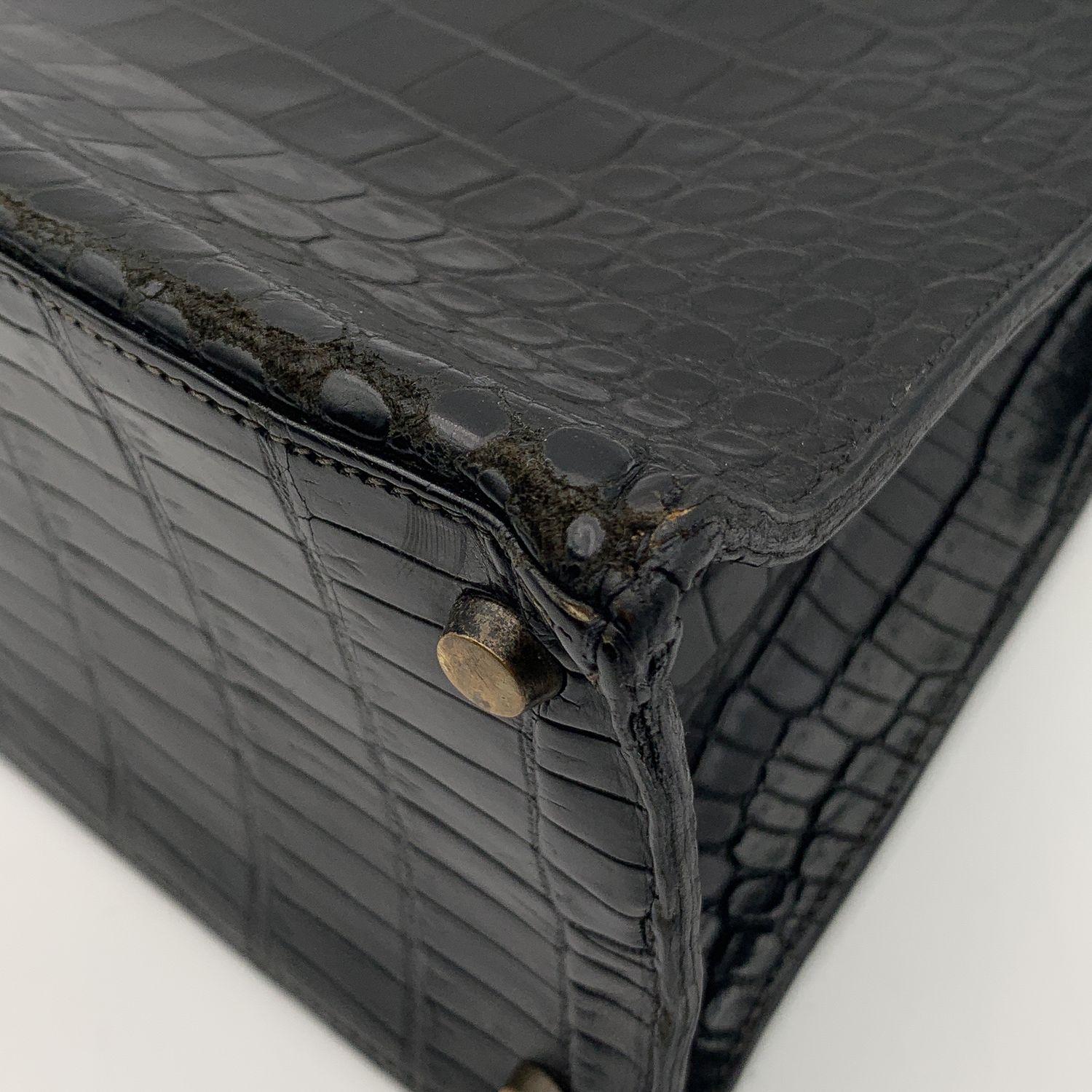Hermes Vintage 1940s Black Crocodile Leather Kelly 32 Bag with Cites 9