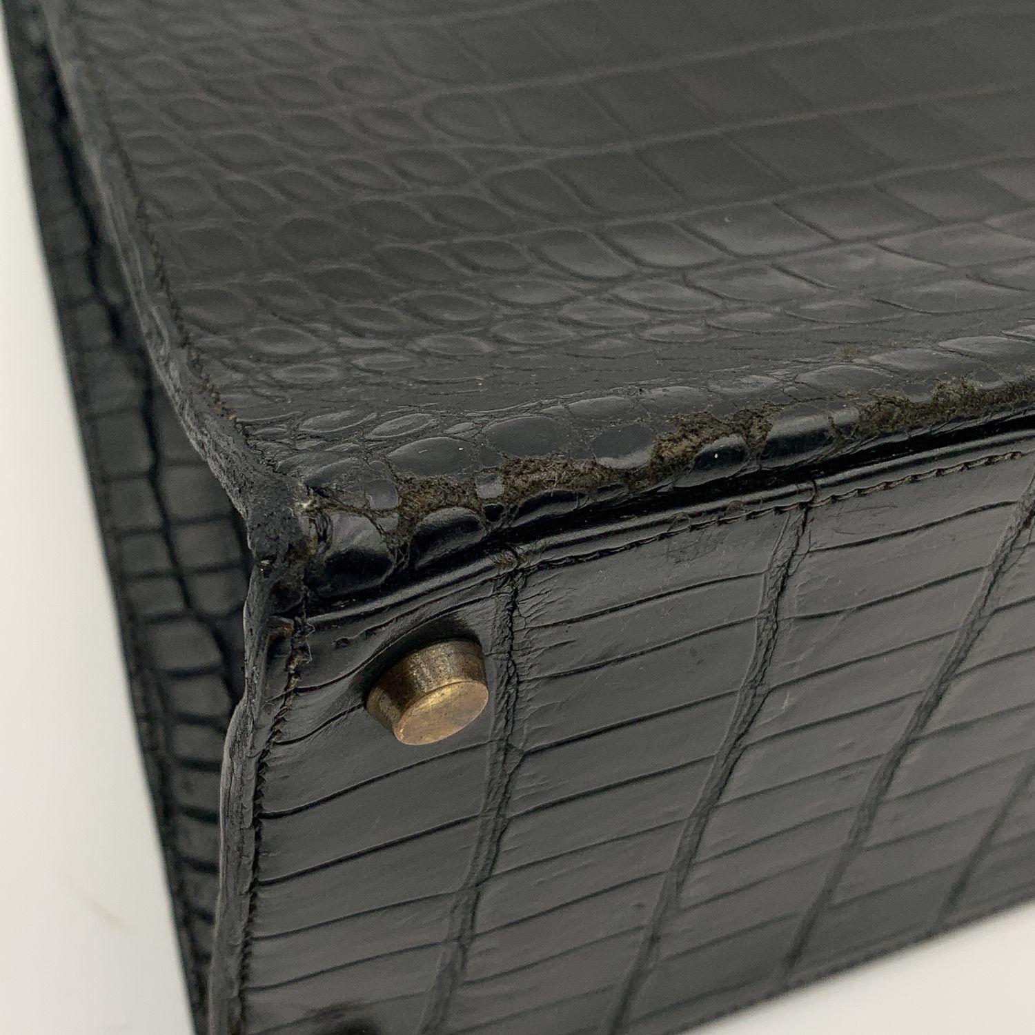 Hermes Vintage 1940s Black Crocodile Leather Kelly 32 Bag with Cites 10