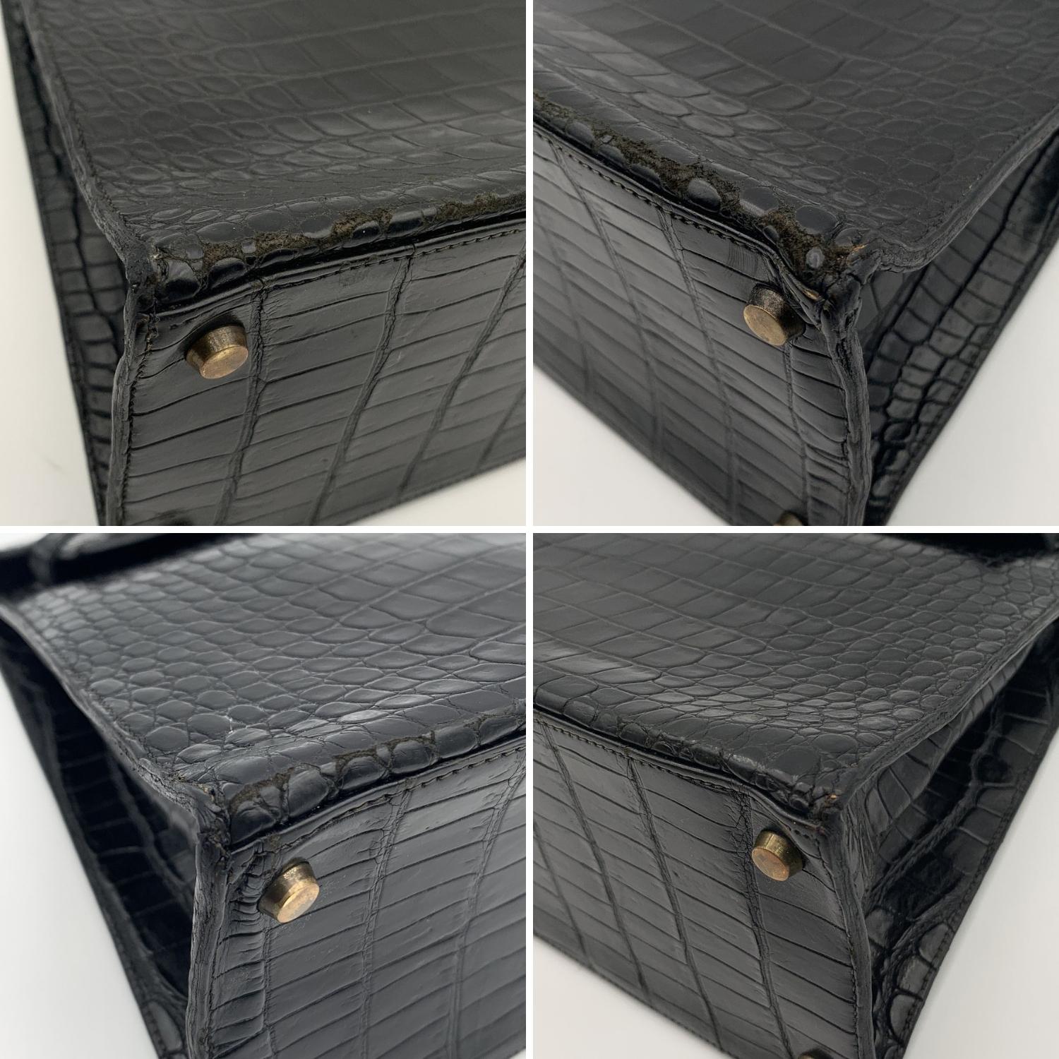 Hermes Vintage 1940s Black Crocodile Leather Kelly 32 Bag with Cites 4