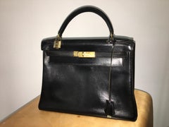 Hermès vintage 1950's black leather Kelly bag.