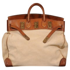 Hermes Vintage 1950's Haut à Courroies Hac 50 Birkin Natural Toile Travel Duffle
