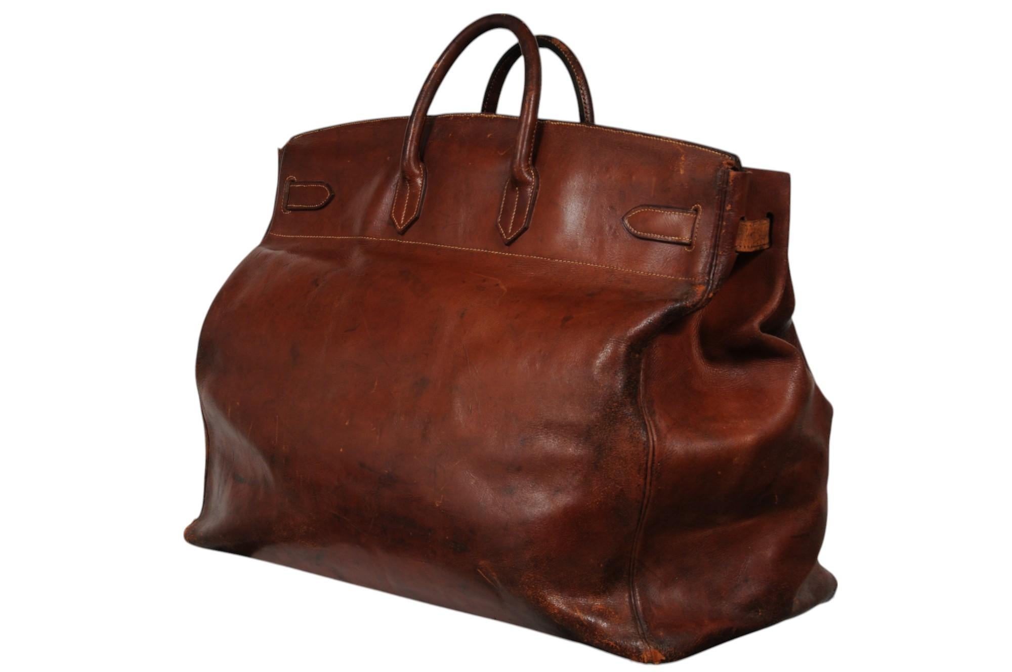Hermes Vintage 1950's Haut à Courroies Hac 55 Birkin Natural Travel Duffle Bag en vente 13