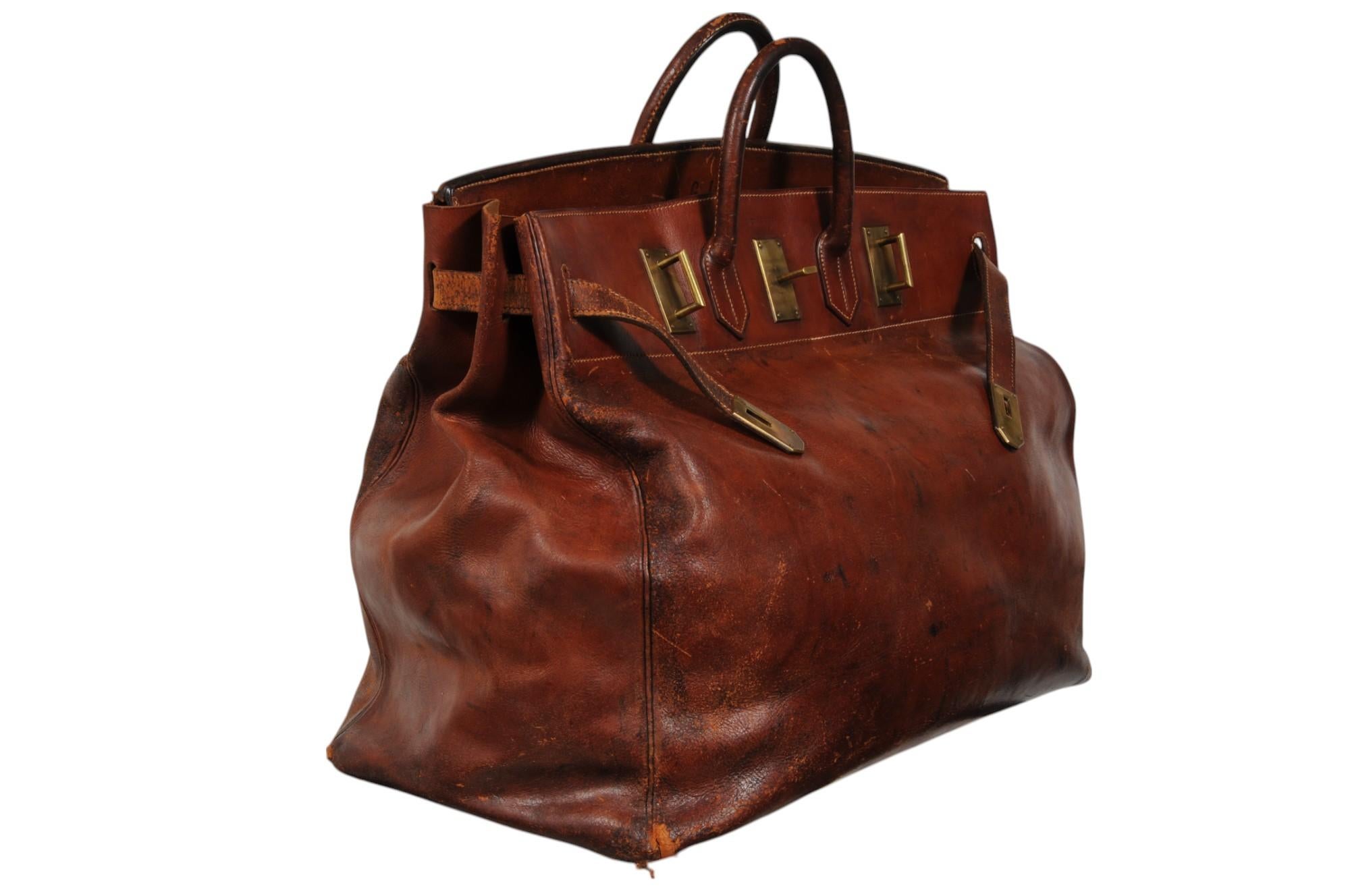 Hermes Vintage 1950's Haut à Courroies Hac 55 Birkin Natural Travel Duffle Bag en vente 14
