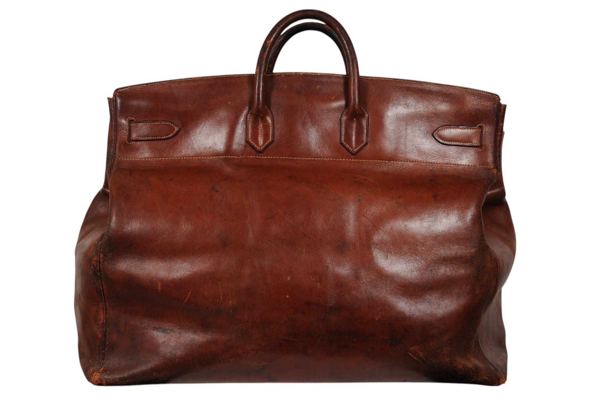 Hermes Vintage 1950's Haut à Courroies Hac 55 Birkin Natural Travel Duffle Bag Bon état - En vente à North Miami, FL