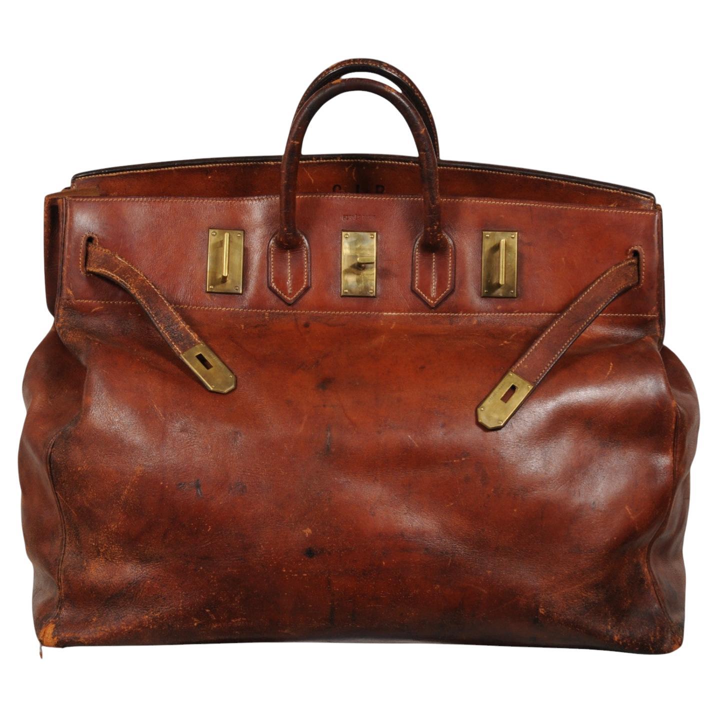 Hermes Vintage 1950's Haut à Courroies Hac 55 Birkin Natural Travel Duffle Bag en vente