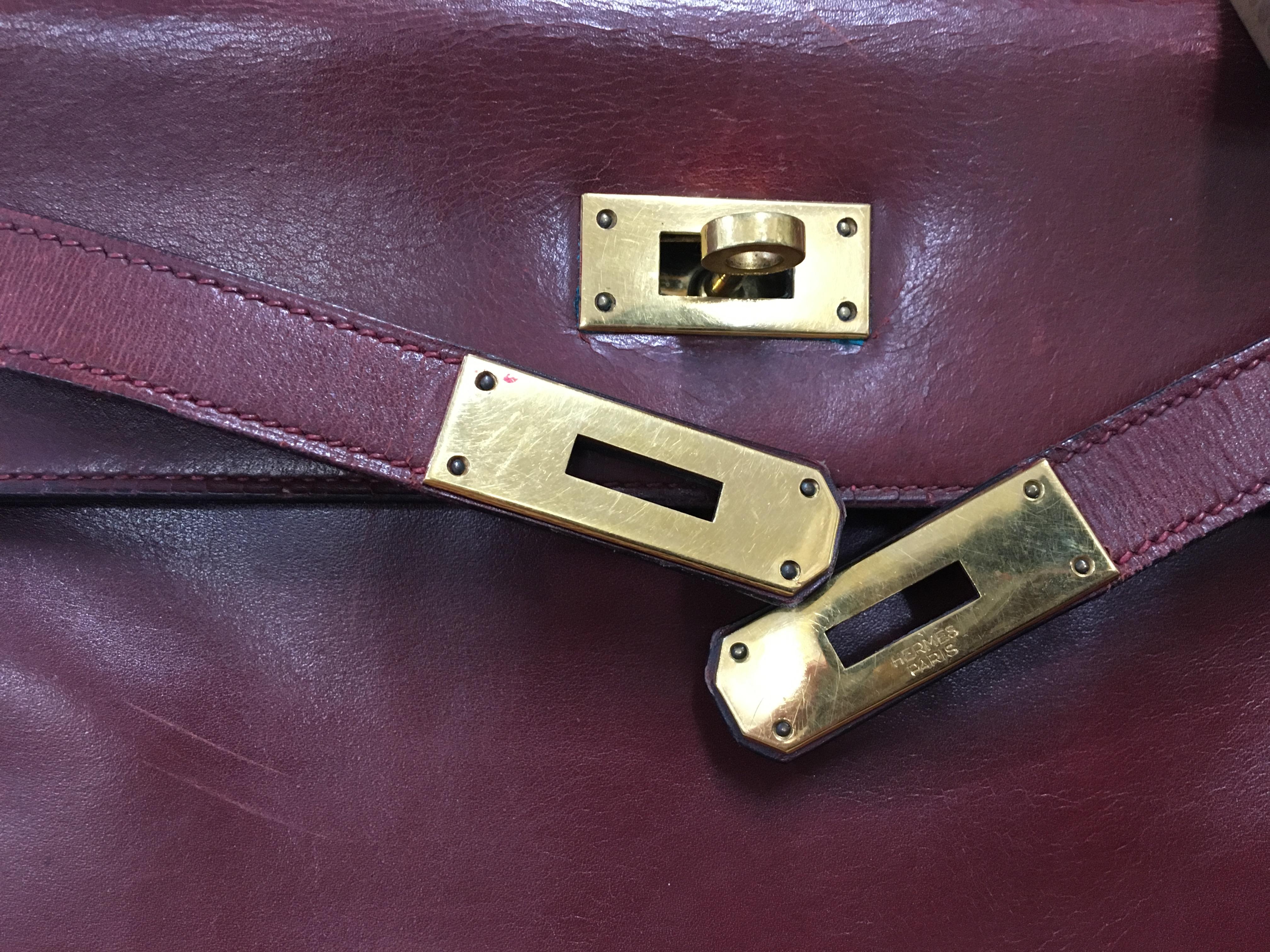 Women's Hermès vintage 1950's marron/ burgundy leather Kelly bag.