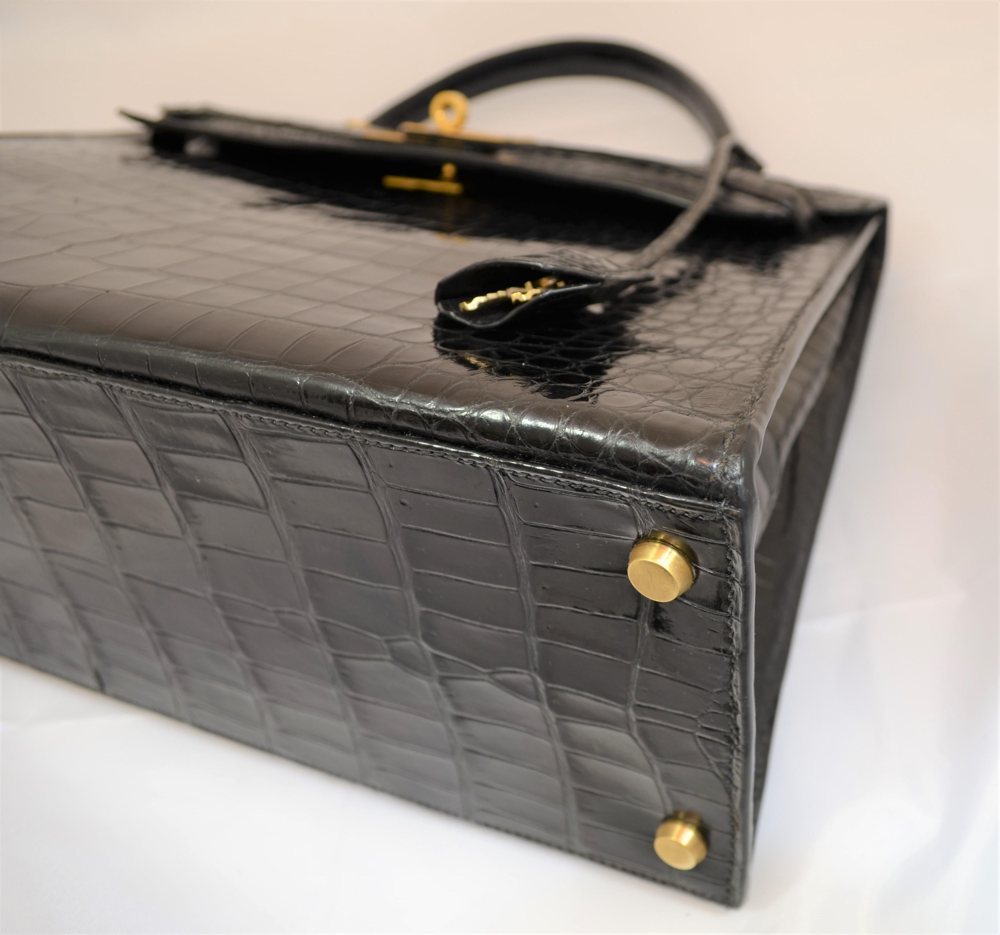 Hermès Vintage 1959 Black Crocodile Kelly Bag 32cm 8