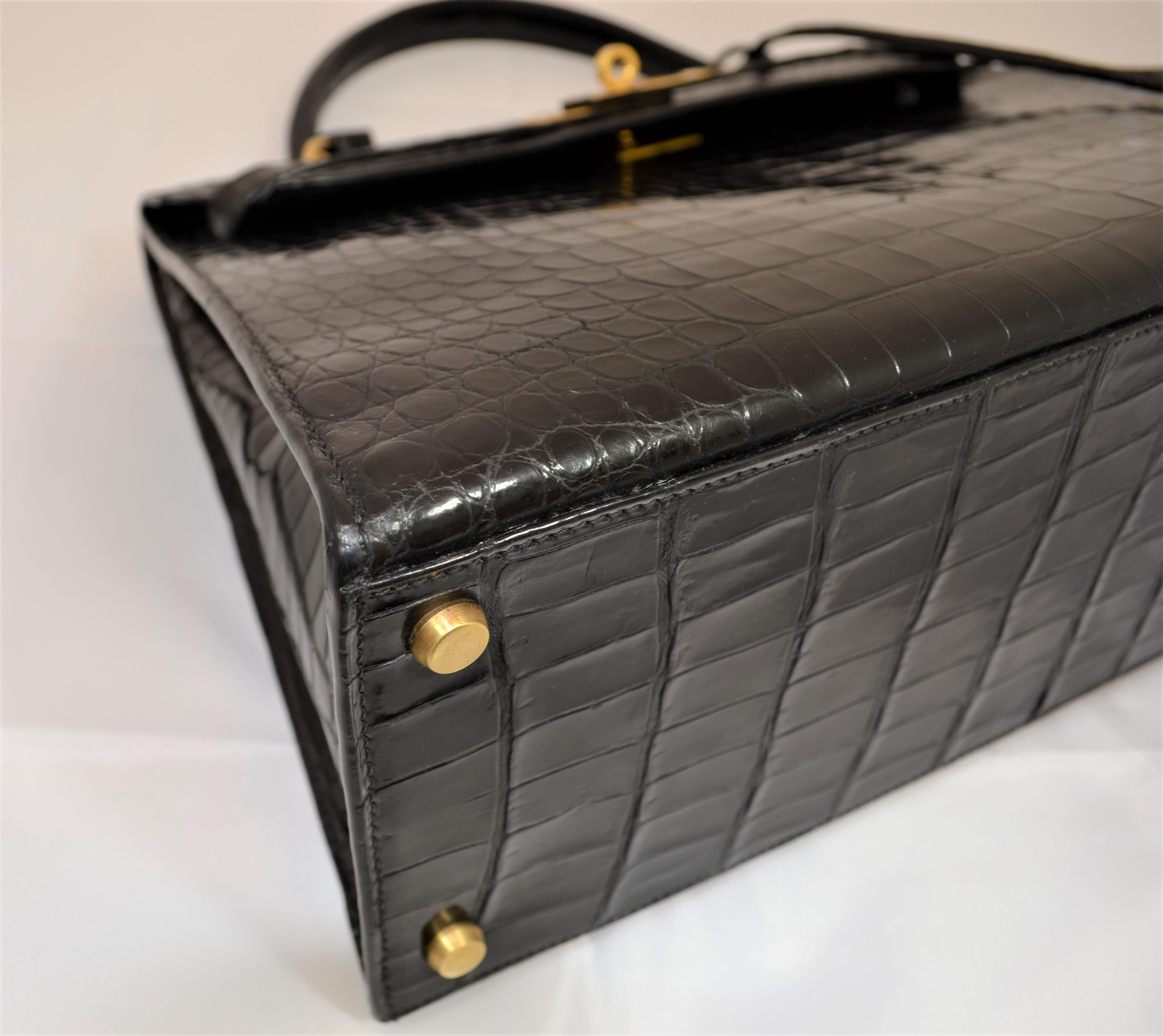 Hermès Vintage 1959 Sac Kelly en crocodile noir 32cm 11