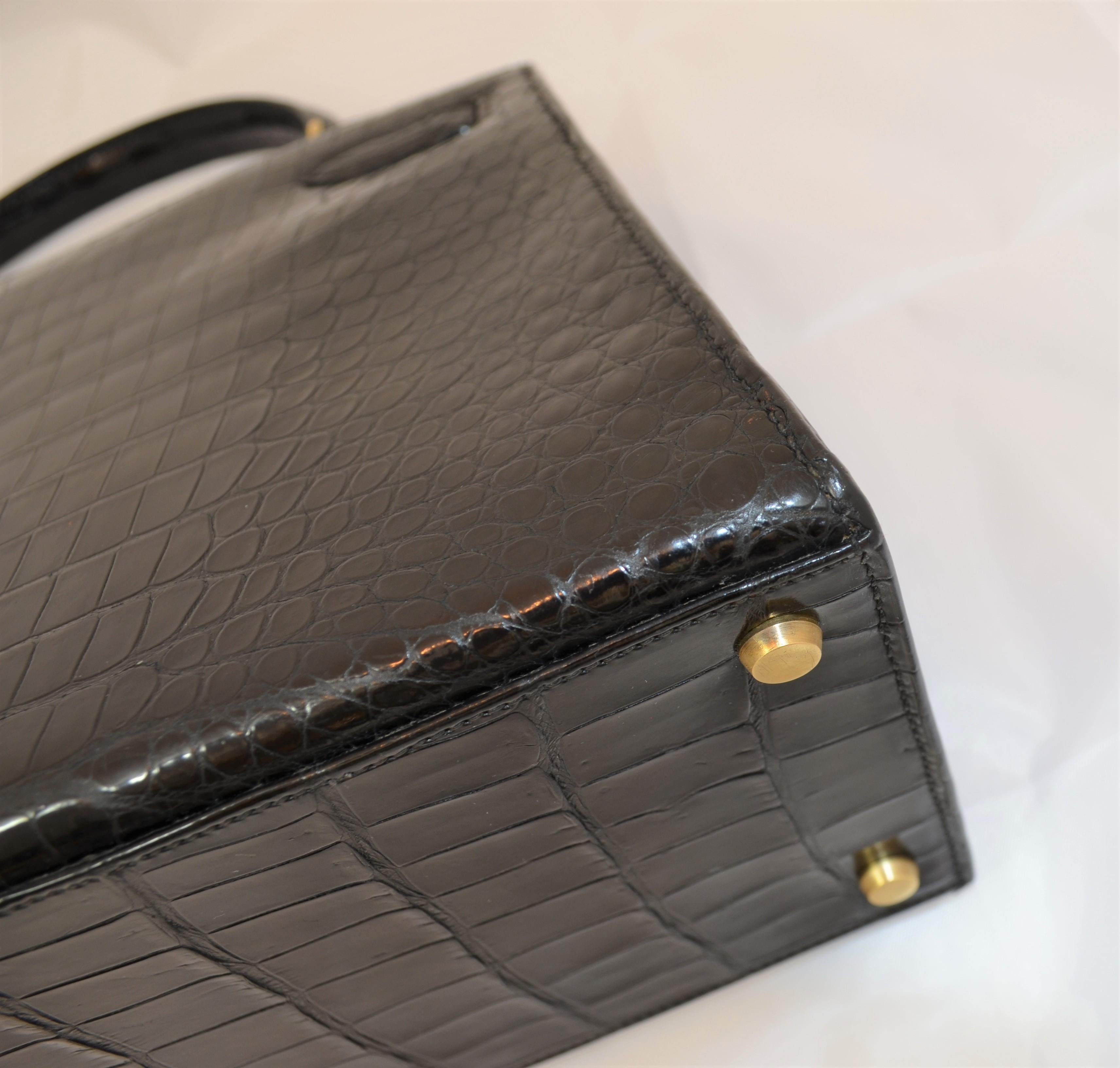 Hermès Vintage 1959 Sac Kelly en crocodile noir 32cm 12